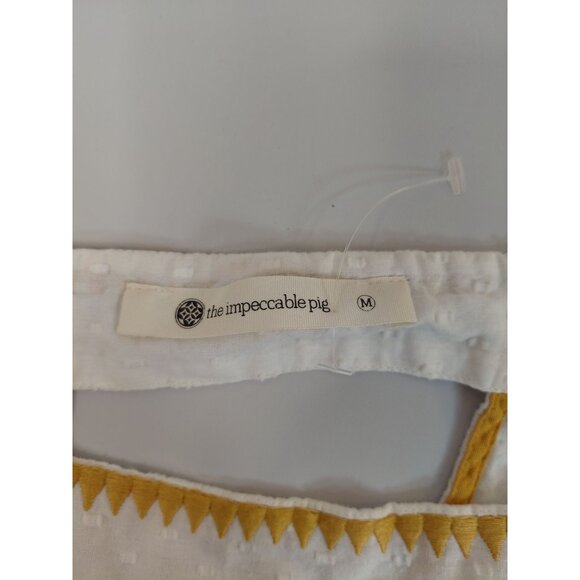 The Impeccable Pig Womens Sleeveless Peplum Top M White & Mustard Embroidered - Picture 3 of 9